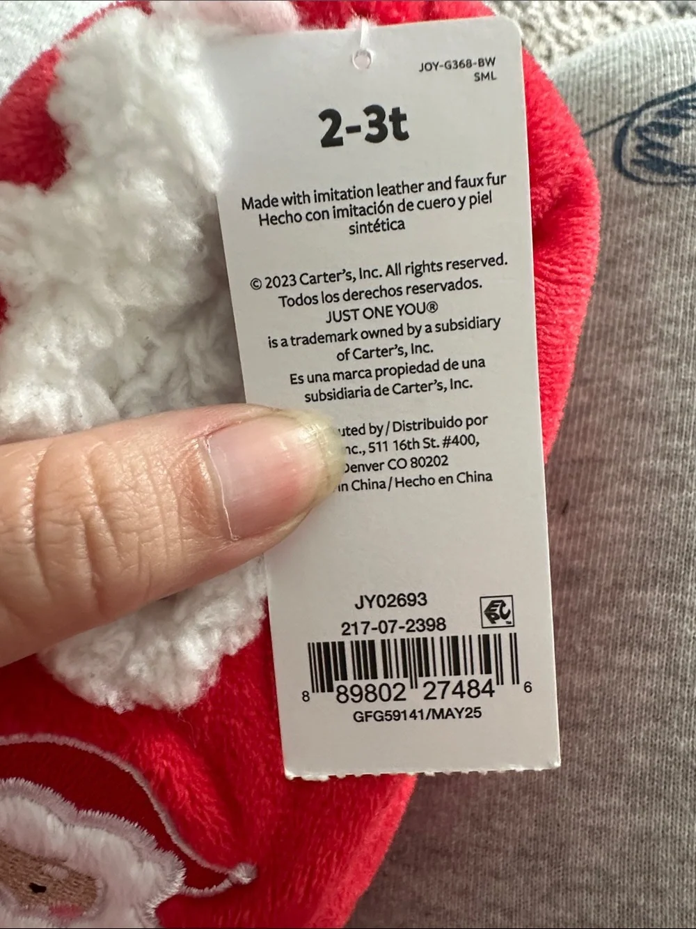 Carter's Red Santa Plush Kids Slipper with White Sherpa Lining